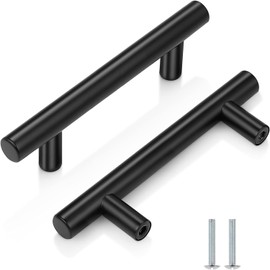 2 Pack Kitchen Cupboard Handles Stainless Steel Kitchen Door Handles Brushed Cabinet Handles Wardrobe Drawer (2 Pack Black, Hole Centre 76mm)