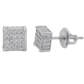 Harlembling Mens Ladies Real Solid 925 Silver Iced CZ HipHop Earrings Studs Small Cube 1/4"