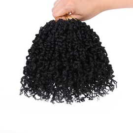 Samtress 6 Inch Pre-looped Yanky Twist Crochet Hair 8 Packs Natural Black Spring Twists Hair Passion Twist Crochet Hair Extensions Senegalese Twist Crochet Hair Synthetic for Woemn (#1B)