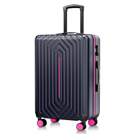 SunnyTour 28 inch Luggage Hardside and Lightweight Suitcase with Spinner Wheels TSA Lock for Travel Business,Rose Red With Dark Blue
