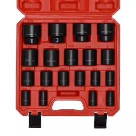 FS TOOL 19 PCS 1/2" Drive Standard Impact Socket Set, SAE Shallow, 3/8" to 1-1/2" Cr-Mo