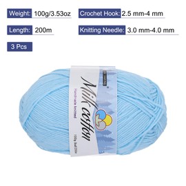 Rebower Cotton Yarn,65% Cotton and 35% Acrylic Fibers Soft Knitting Yarn [for Hand DIY Bag Cushion Crocheting Knitting Projects Home Decor], -3 Skeins/3×218yards/3×3.53oz/Light Blue