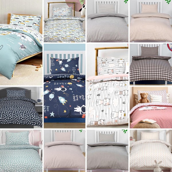 Nimsay Home Stria Stripe Cotton Baby Cot Bed Duvet Cover Pillowcase Set (Grey - 100 x 135 cm)