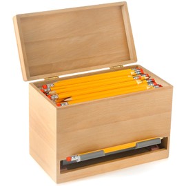 YEGEER Pencil Dispenser for Classroom, Wooden Pencil Holder for Desk, Classroom Teacher Must Have, Pencils Straws Organization & Storage for Classroom Office Kitchen Restaurant