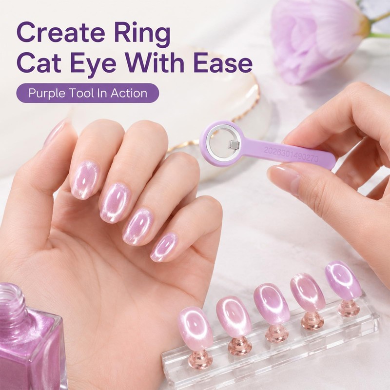 3 Pcs New Ring-Shaped Cat Eye Magnet for Nails, 2-in-1