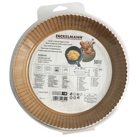 Fackelmann Vassoio di carta per friggitrice ad aria, carta per friggitrice rotonda, polpa di legno antiaderente e impermeabile, resistente fino a 230 °C, accessori friggitrice ad aria, 20 x 4,5 cm, 50