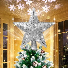 BLOOMWIN - Decoración para árbol de Navidad iluminada con proyector de copo de nieve, copo de nieve hueco giratorio LED, decoración de árbol de Navidad, decoración de festivales de árbol de Navidad,