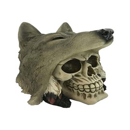 Goth, Skull and steampunk Skull with Wolf Head Decoration, POLYRESINE, Multi, Height 13.5cm Width 15cm Depth 15.5cm