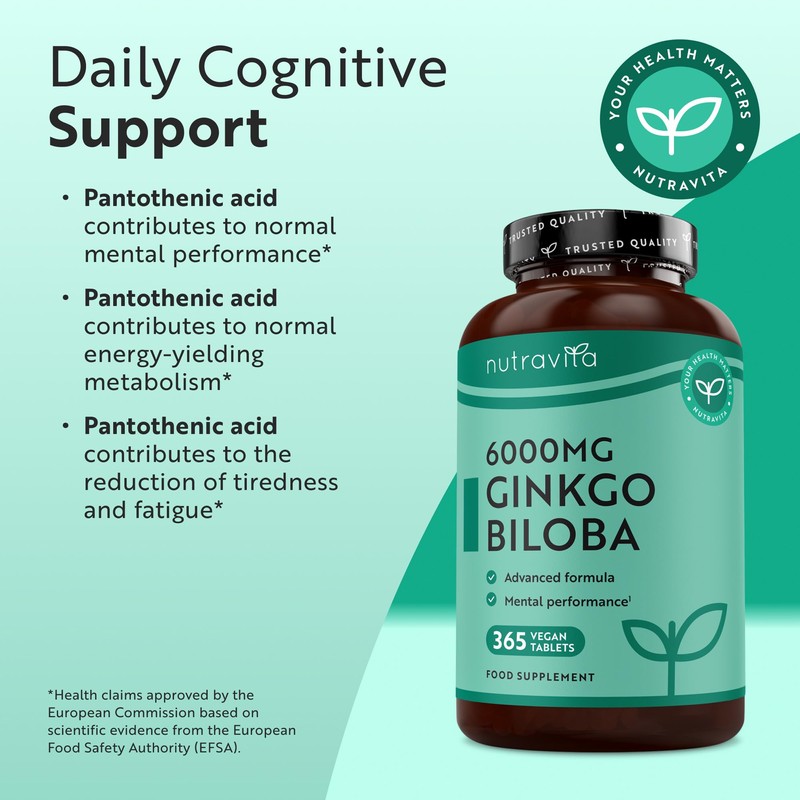 Nutravita Ginkgo Biloba 6000mg Vegan Tablets Enriched with Vitamin B5