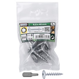 Connex B30260 Post Screws 8.0 x 40 mm - 8 Pieces - TX Drive - Full Thread - For Attaching Fittings & Connectors - Includes Bit / Post Connector Screw / Screw Set / B30260