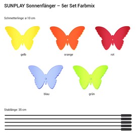 SUNPLAY Isabelle Suncatcher Butterflies in Colour Mix, Set of 5, Each 10 cm Diameter + 35 cm Swing Rods