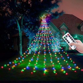 Decute Christmas Decorations Outdoor String Lights 8 Modes and Timer with Remote, Waterproof 320 LED Christmas Tree Lights Star Lights for Yard Garden Backyard Wedding Holiday Decor Multicolor
