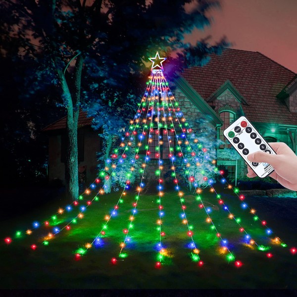 Decute Christmas Decorations Outdoor String Lights 8 Modes and Timer with Remote, Waterproof 320 LED Christmas Tree Lights Star Lights for Yard Garden Backyard Wedding Holiday Decor Multicolor