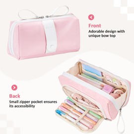 Sooez Big Capacity Pencil Case, Extra Large Pencil Pouch with Zipper Pocket, Wide Opening Pencil Bag, Portable Stationery Organizer, Cute Aesthetic School Office Supplies for Teens Girls Adults, Beige