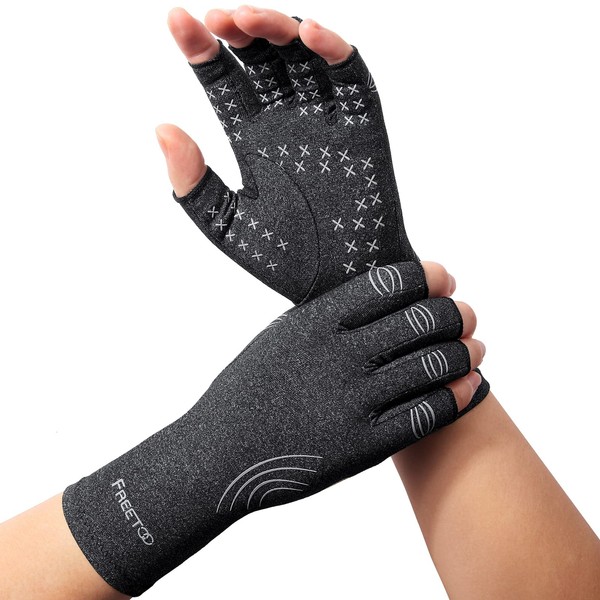 FREETOO Copper Infused Arthritis Gloves, Fingerless Compression Gloves Women / Men, Arthritis Pain Relief for Carpal Tunnel, Rheumatism, RSI, Tendinitis, Hand Pain Typing Gaming Knitted Gloves