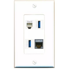 Wall Plate City [4 Ports] CAT7 PHONE 2 USB-3 Wall Plate DecorZ White
