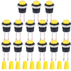 MKBKLLJY 15pcs 16mm Yellow Push Button Switch SPST 3A 250V AC/6A 125V AC 2Pin Self-Resetting Round Switch with Locked Clamp Wires and Wiring Cap for Car