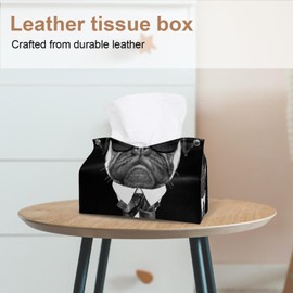 2 Pack Tissue Box Cover Holder, French Cats Saying Bonjour Rectangle Leather Tissue Case, Decorative Organizer for Tabletop, Bathroom, Car, Office