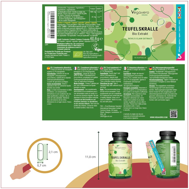 Organic Devil's Claw Capsules Vegavero®, 1,665 mg per daily dose,