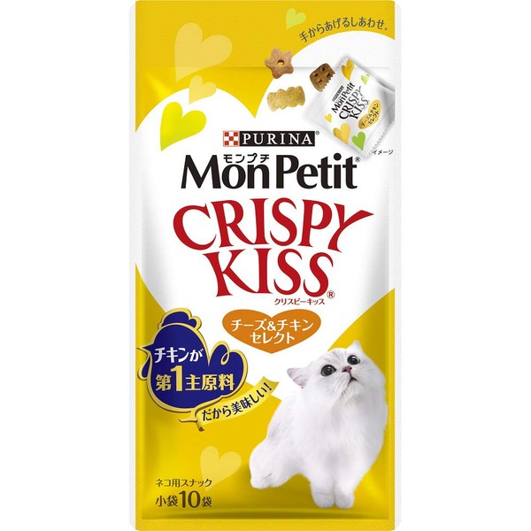 Monpuchi Crispy Kiss, Cheese & Chicken Select, 1.1 oz (30 g) x 10 Bags x 5 Packs (Cat Treats)