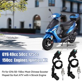 SHIQINHA GY6 Ignition Coil and A7TC Spark Plug Compatible with Tao tao 49cc 50cc 150cc ATM50 Pony VIP Powermax Roketa Baja Ice Bear Scooter Chinese 4-Stroke Moped Pit Dirt Bike Go Kart Parts -2 Pack