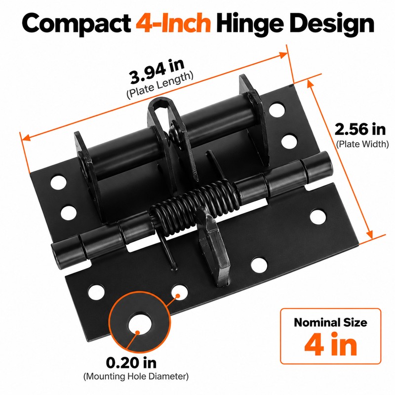 Black Spring-Loaded Door Hinge for Door Hardware Replacement – 4-Inch