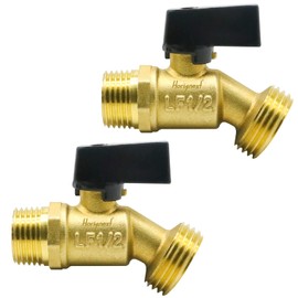 Horiznext garden hose bibb, npt 1/2 thread inlet 1 inch O.D. thread outlet outdoor spigot, brass shut off valve for water pipe draining rain barrel plastic bucket ibc tank. (2 pcs)