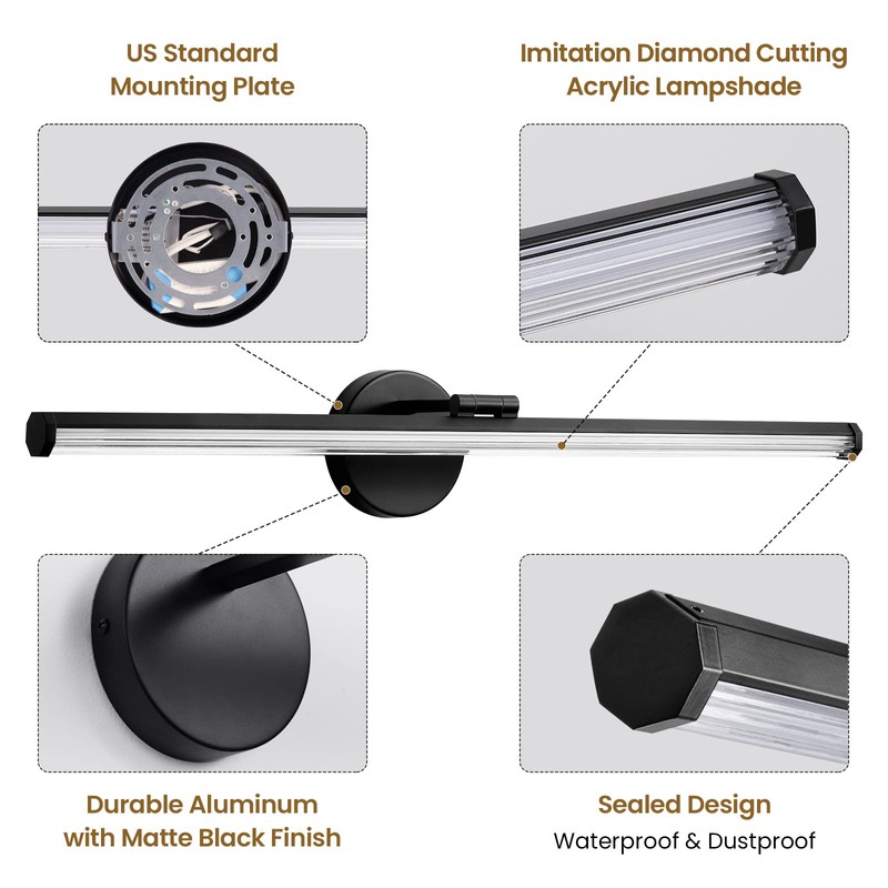 KAISITE Bathroom Vanity Light Over Mirror - 30 Inch Black