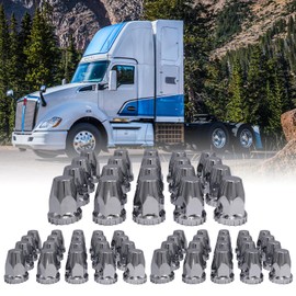 czyopo 33mm ABS Chrome Dome Screw-on Lug Nut Caps Standard Flanged Column Lug Nut Cover Dome for Semi Truck Trailer (60PCS)