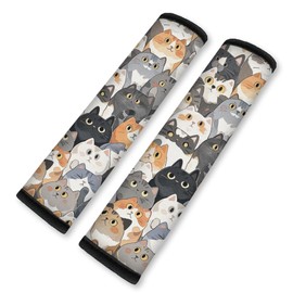 DOODLREAM 2Pcs Soft Auto Seat Belt Cover Pad Cute Cat Print Colorful Car Seatbelt Shoulder Cushion for Comfortable Driving, Compatible with All Cars' Seatbelt and Backpack Straps