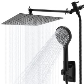 Ejoyous Cabezal de ducha de lluvia de 10 pulgadas y rociador de mano combinados, acero inoxidable con ángulo ajustable y brazo extensible de 11 pulgad