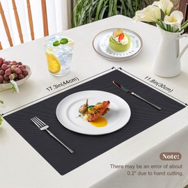 VCVCOO Durable Placemats Set of 4, Heat-Resistant Food Grade PP Table Mats Wipeable Easy Clean, Stain-Proof Tightly Woven Place Mats for Dining Table Indoor/Outdoor (Black-Brown)