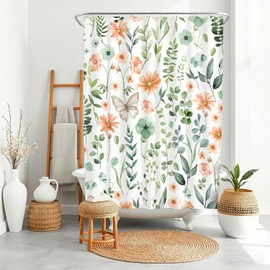 Watercolor Butterfly Wildflower Floral Shower Curtain Bathroom Decor 72x72"