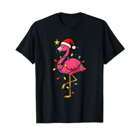 Christmas In July Pink Flamingo Funny Santa Hat Summer Xmas T-Shirt