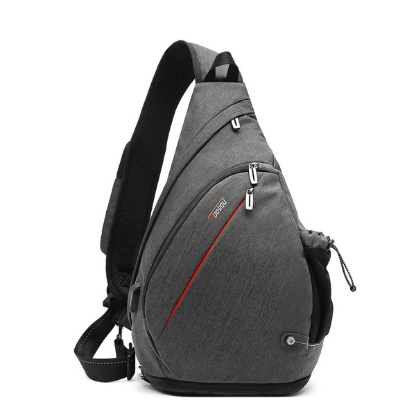 TUDEQU Sling Bag Crossbody Sling Backpack with USB Charging Port, Water Resistant Shoulder Bag Outdoor Travel Hiking Daypack with WET Pocket Men Women Christmas Gifts (DARK GREY)