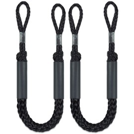 2PCS Dock Lines 3FT Premium Bungee Boat Lines Boat Accessories (Black, 3Feet)