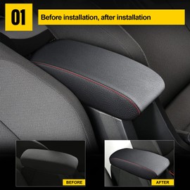 AOMSAZTO Black Armrest for Corolla 2014-2019 Toyota Console Covers for Corolla Red Stiches