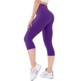 SUNCLOVE Capri Leggings for Women High Waisted Tummy Control Workout Soft Womens Yoga Capris Pants Deep Purple