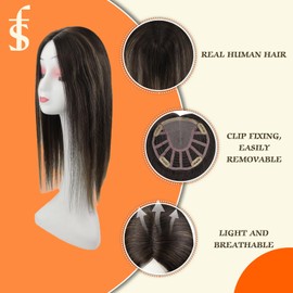 Full Shine 16 Inch Hair Pieces For Women Hand Tied Extensions 5 * 5 Inch Hair Piece Color 2/8/2 Brown Fading to Blonde Mixed With Brown Topper Top Wiglets Hair Piece Clip in