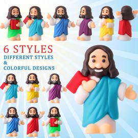 24 Pcs Mini Jesus Figurines Small Rubber Jesus Toys Colorful 6 Styles Little Jesus Figures to Hide and Seek for Religious Party Favors Easter Egg Stuffers Sunday School Baptism Gifts