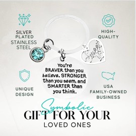 Sweet 16 Keychain for Girls – Inspirational Braver Than You Believe Quote with Heart Charm and Birthstone – Birthday Gift for Daughter, Granddaughter or Niece