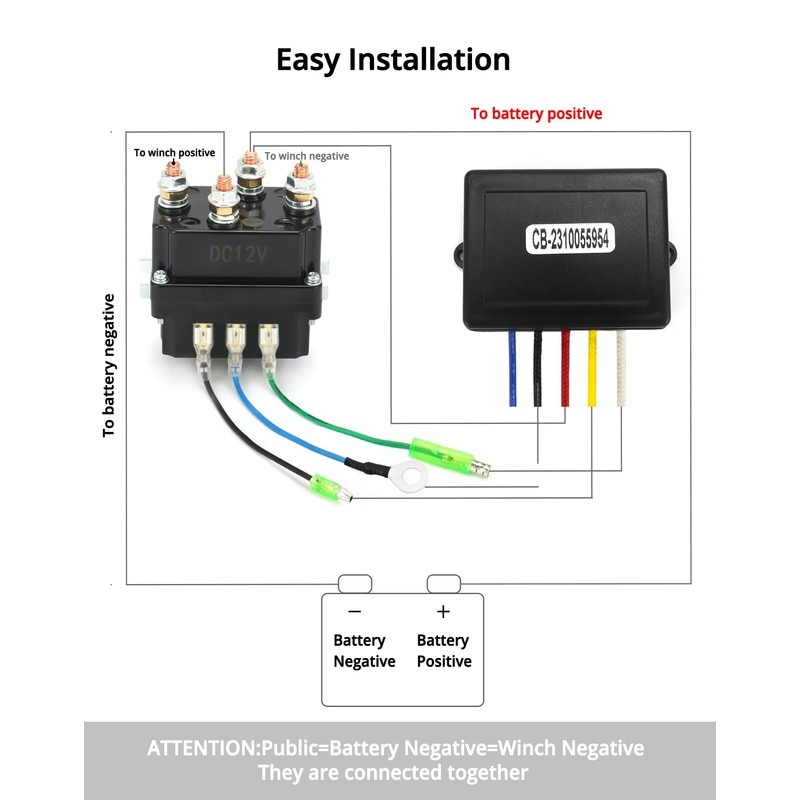 QWORK Wireless Remote Control Winch Kit - 12V, 250A, Steel,