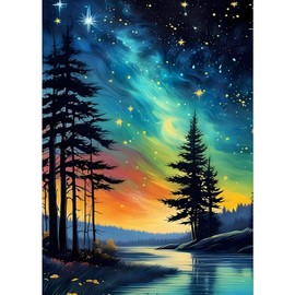 GDYEEH DIY 5D Starry Night Diamond Art Kits, Forests Full Round Drill Sparkling Diamond Painting Picture, Nightsky Diamond Painting Art Kits Craft for Adults Beginners, Home Wall Decor 12x16inch