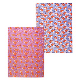 Imprint Premium Quality Tea Towels | 100% Cotton | Set of 2 Multi-Purpose Kitchen Towel | Soft Absorbent Dish Linen | 50cm x 70cm with Hanging Loop – Cute Sleeping Fox, Seamless Autumn Fox