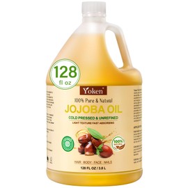 Yoken 1 Gallon Jojoba Oil EWG Verified - 100% Pure Jojoba Oils Bulk Cold Pressed Unrefined Hexane Free Virgin Golden jojoba Carrier Oil for Hair Skin Massage DIY Natural Body Moisturizer