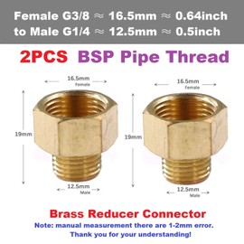 MiJunHD 2PCS Brass Reducer Connector | BSP Female Thread G3/8≈16.5mm to Male Thread G1/4≈12.5mm | Pipe Thread Reducing Joint Plumbing Adapter for Pipe Connection Converting