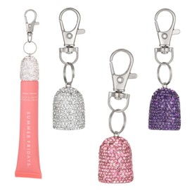3pcs Lip Balm Keychain Holder Bling Lip Gloss Key Chain Cap Portable Lipgloss Case Compatible with Summer Fridays 0.5oz & LANGIGE 0.35oz(White+Pink+Purple)