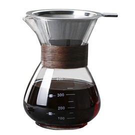 BeeCa Pour Over Coffee Maker Set, Single-Serve Coffee Essential, Reusable Stainless Steel Filter + Heat-Resistant Glass Carafe, Stylish Wood Collar, 1-2 Cup Portable & Easy Clean