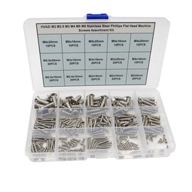 HVAZI M2 M2.5 M3 M4 M5 M6 Stainless Steel Phillips Flat Head Machine Screws Assortment Kit