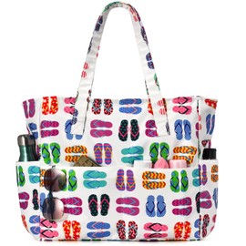 oscaurt Beach Bag Waterproof Beach Bags with 8 Pockets Tote Bag for Women Holiday Bags Lightweight Travel Bag Handbags for Work Pool Gym Shopping Gifts for Women